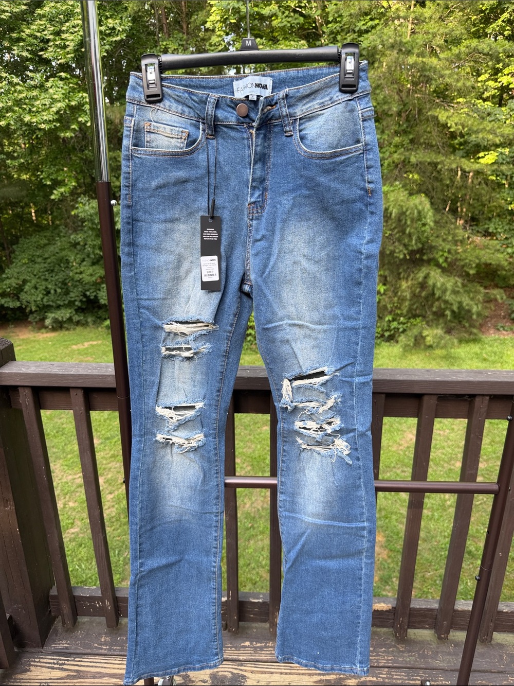 Fashion Nova Distressed Blue Straight-Leg Jeans
